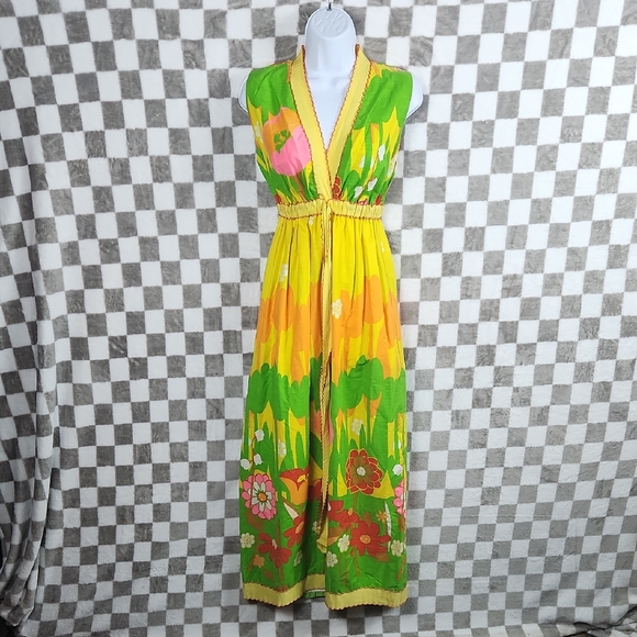 Mr Hank Dresses & Skirts - Mr Hank Dress Vibrant Floral Maxi mod v neck sleeveless vintage 1960 70's m l